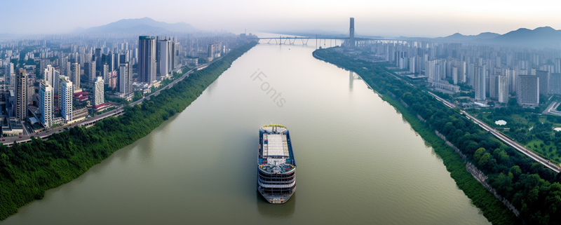大型货轮穿过高楼林立的城市中的河流,高清,摄影图,摄影图片,图片大全,摄影图免费下载